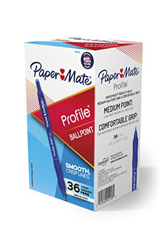 Paper Mate Ballpoint Pen, Profile Retractable Pen, Medium Point (1.0mm), Blue, 36 Count