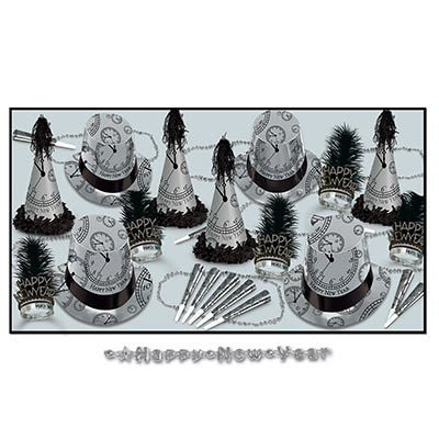 Beistle Silver Midnight New Years Eve Party Kit Assortment for 10
