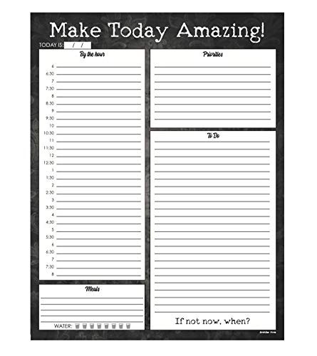 Daily to-Do Planner and Notepad, Undated - Make Today Amazing | to Do List, Hourly Scheduler, Meal Planning, and Water Tracker, for Home or Office, 11.5 x 8.5 Inches (50 Sheets)