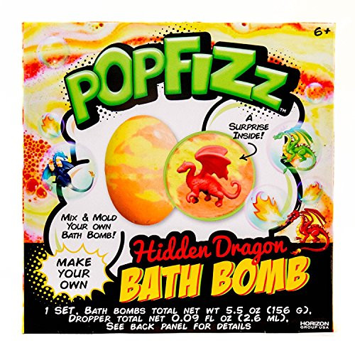 Pop Fizz Make Your Own Fizzing DRAGON Surprise DIY Bath Bomb by Horizon Group Usa, Find A Fiery DRAGON Surprise Inside, Essential Oils & Fruity Scents INCLUDED, Orange, Yellow & Glitter