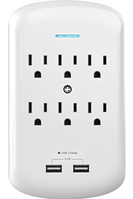 KING-LINK Multi Outlets, 6 Wall-Mount AC Outlets Surge Protector with Dual USB Charging Ports 3.1 Amp Adapter Plug, ETL Listed KING-LINK Multi Outlets, 6 Wall-Mount AC Outlets Surge Protector with Dual USB Charging Ports 3.1 Amp Adapter Plug, ETL Listed