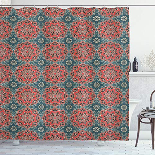 Ambesonne Mandala Shower Curtain, Culture Inspired Middle Eastern Motifs Checkered Pattern, Cloth Fabric Bathroom Decor Set with Hooks, 75" Long, Blue Coral Ambesonne Mandala Shower Curtain, Culture Inspired Middle Eastern Motifs Checkered Pattern, Cloth Fabric Bathroom Decor Set with Hooks, 75" Long, Blue Coral