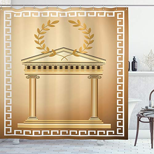 Ambesonne Retro Shower Curtain, Antique Building with Roman Olive Branch and Greek Architecture Motif, Cloth Fabric Bathroom Decor Set with Hooks, 70" Long, Brown Coffee Ambesonne Retro Shower Curtain, Antique Building with Roman Olive Branch and Greek Architecture Motif, Cloth Fabric Bathroom Decor Set with Hooks, 70" Long, Brown Coffee