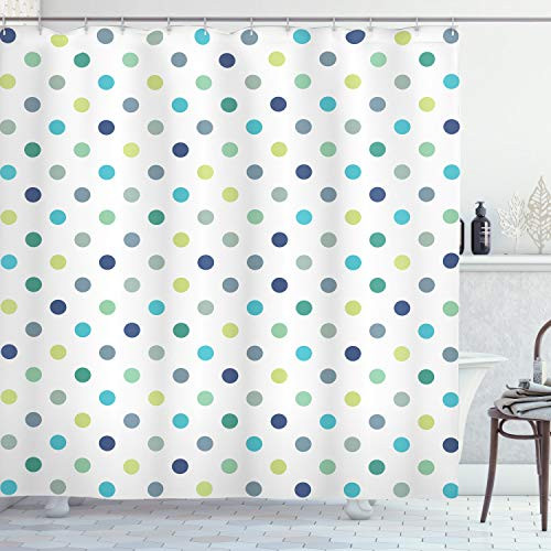 Ambesonne Polkadot Shower Curtain, Polka Dots Retro Classy Vintage Style Pattern Design Layout, Cloth Fabric Bathroom Decor Set with Hooks, 75" Long, Navy Turquoise