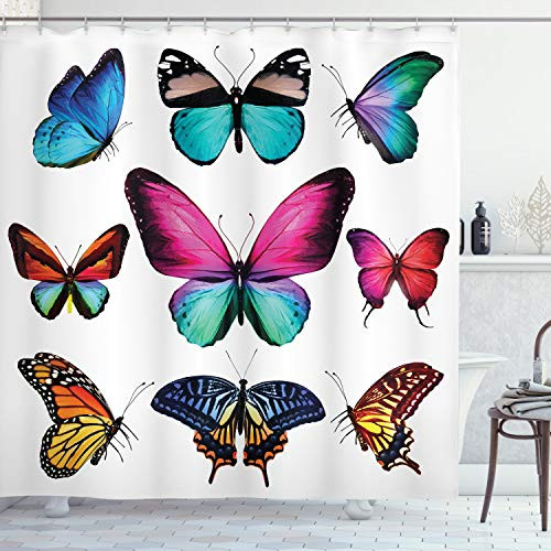 Ambesonne Butterfly Shower Curtain, Vibrant Butterflies Flying in The Spring Season Nature Colorful Wings Composition, Cloth Fabric Bathroom Decor Set with Hooks, 75" Long, White Pink Ambesonne Butterfly Shower Curtain, Vibrant Butterflies Flying in The Spring Season Nature Colorful Wings Composition, Cloth Fabric Bathroom Decor Set with Hooks, 75" Long, White Pink