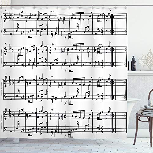 Ambesonne Music Shower Curtain, Musical Notes on The Clef Illustration Ornamental Pattern Artwork Print, Cloth Fabric Bathroom Decor Set with Hooks, 84" Long Extra, Black White Ambesonne Music Shower Curtain, Musical Notes on The Clef Illustration Ornamental Pattern Artwork Print, Cloth Fabric Bathroom Decor Set with Hooks, 84" Long Extra, Black White