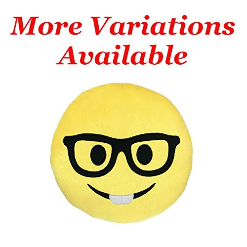 Nerd Emoji Pillow 9 | Smiley Face Emoticon Expression | Stuffed Plush Round Cushion for Kids Birthday & Christmas Gifts, Home or Room Decor & Decorative Couch Throw Pillow