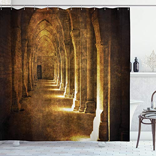 Ambesonne Gothic Shower Curtain, Archway in Dark Old Building Historical Architecture Photography Image, Cloth Fabric Bathroom Decor Set with Hooks, 70" Long, Yellow and Brown Ambesonne Gothic Shower Curtain, Archway in Dark Old Building Historical Architecture Photography Image, Cloth Fabric Bathroom Decor Set with Hooks, 70" Long, Yellow and Brown