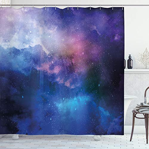 Ambesonne Wide Tap Shower Curtain by, Stars Universe Themed Colorful Nebula in Cosmos Interstellar Dark Artful Picture, Fabric Bathroom Decor Set with Hooks, 75 Inches Long, Navy Purple Ambesonne Wide Tap Shower Curtain by, Stars Universe Themed Colorful Nebula in Cosmos Interstellar Dark Artful Picture, Fabric Bathroom Decor Set with Hooks, 75 Inches Long, Navy Purple