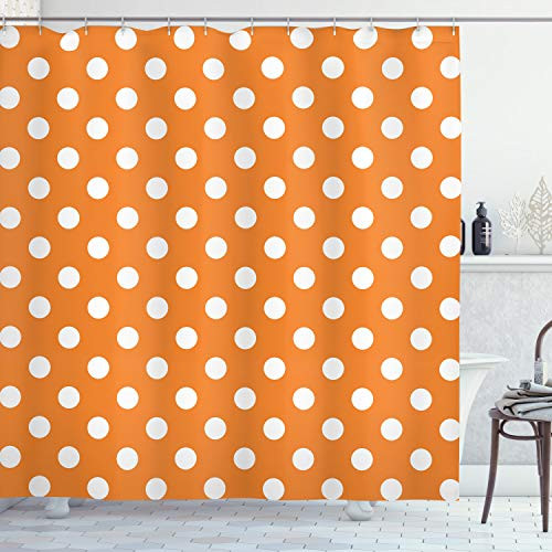 Ambesonne Polka Dots Shower Curtain, Classic Old-Fashioned Polka Dots Continuous in Spacing and Shape 20's Design, Cloth Fabric Bathroom Decor Set with Hooks, 75" Long, Orange White