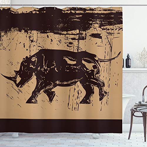 Ambesonne Animal Shower Curtain, Big Safari Wildlfe Creature Monochrome Sketchy Image Earthy Tones, Cloth Fabric Bathroom Decor Set with Hooks, 75" Long, Dark Brown