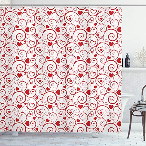 Ambesonne Love Decor Collection, Love Hearts and Swirls Ornament Classic Gardens Romantic Happiness Spring Image, Polyester Fabric Bathroom Shower Curtain, 75 Inches Long, Red and White Ambesonne Love Decor Collection, Love Hearts and Swirls Ornament Classic Gardens Romantic Happiness Spring Image, Polyester Fabric Bathroom Shower Curtain, 75 Inches Long, Red and White
