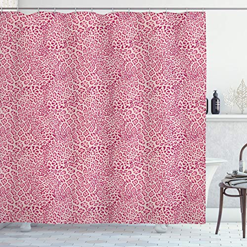Ambesonne Animal Print Shower Curtain, Animal Print Wildlife Leopard Skin Pattern Girlish Feminine Design Illustration, Cloth Fabric Bathroom Decor Set with Hooks, 84" Long Extra, Pink