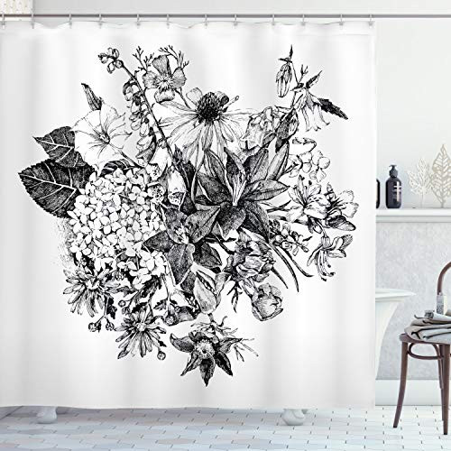 Ambesonne House Decor Collection, Ornate Simplistic Swirling Endless Flower Motifs with Flourishing Petal Elements Design, Polyester Fabric Bathroom Shower Curtain, 84" Long Extra, Black White Ambesonne House Decor Collection, Ornate Simplistic Swirling Endless Flower Motifs with Flourishing Petal Elements Design, Polyester Fabric Bathroom Shower Curtain, 84" Long Extra, Black White
