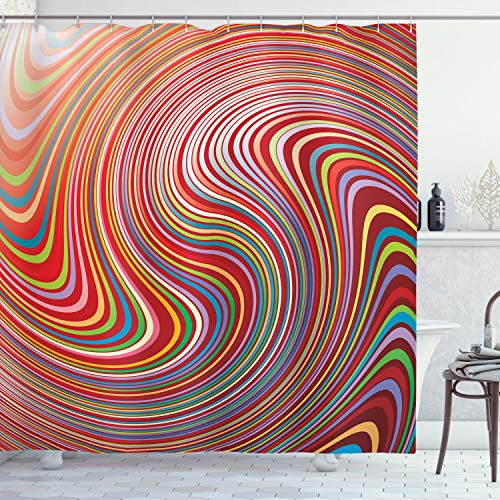 Ambesonne Abstract Home Decor Collection, Swirl Colors and Twisted Shining Luminous Artful Design Pattern, Polyester Fabric Bathroom Shower Curtain, 84 Inches Extra Long, Red Blue Green Lilac White