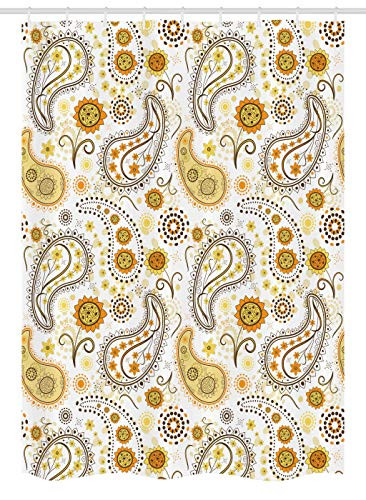 Ambesonne Sunflower Stall Shower Curtain, Floral Pattern with Sunflowers and Paisley Vintage Boho, Fabric Bathroom Decor Set with Hooks, 54" X 78", Orange Yellow