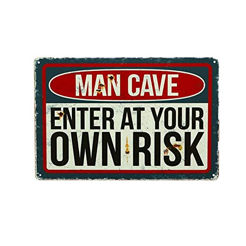 DoubleWood Man Cave Enter at Your Own Risk Metal Door Sign Metal Tin Sign Wall Decor Man Cave Bar Warning (Man Cave)