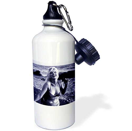 3dRose wb_107190_1"Marilyn Monroe at the Beach" Sports Water Bottle, 21 oz, White