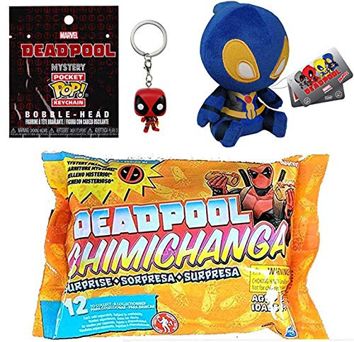Chimi-Pool Marvel Deadpool Pocket Pop! Mini Figure Blind Bag Bobble-Head Bundled with Marvel Character Loot Chimichanga + Plush Blue Mopeez 2 Items