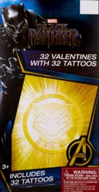 Marvel Black Panther Valentines Day Cards for Kids Toddlers - 32 Black Panther Valentine Cards with Temporary Tattoos (Boxed School Classroom Pack)