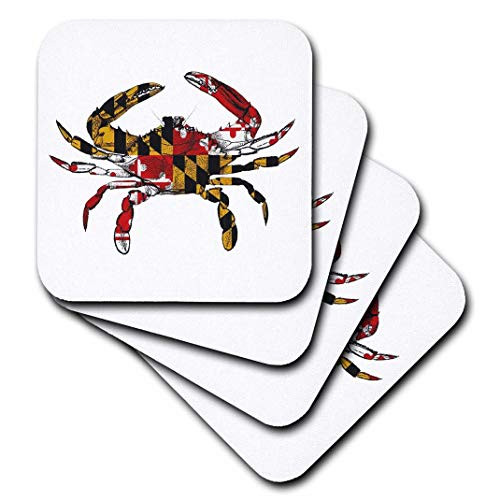 3dRose CST_193242_1 Maryland Crab Flag. Soft Coasters, Set of 4
