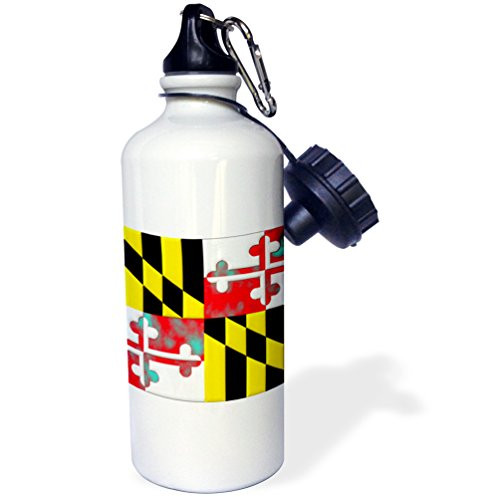 3dRose wb_127635_1"Maryland State Flag" Sports Water Bottle, 21 oz, White