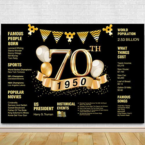 70th Birthday Photography Backdrop | 70th Anniversary Decorations | 1950 Sign | 70th Birthday Black Gold Party Decoration