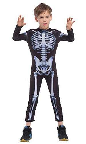Brcus Children Skeleton Halloween Costumes Girls Boys Role Play Cosplay Jumpsuit X-Large(for Height 130-140cm) Black