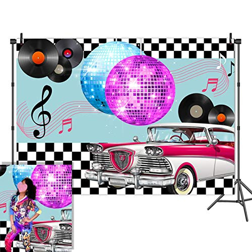 Retro Disco Music Fabulous 50s Rock N Roll Diner Party Photo Background 7x5ft Vinyl Sock Hop Prom Dance Back to 1950s Photo Booths Studio Props Decorations Birthday Supplies Photography Backdrop