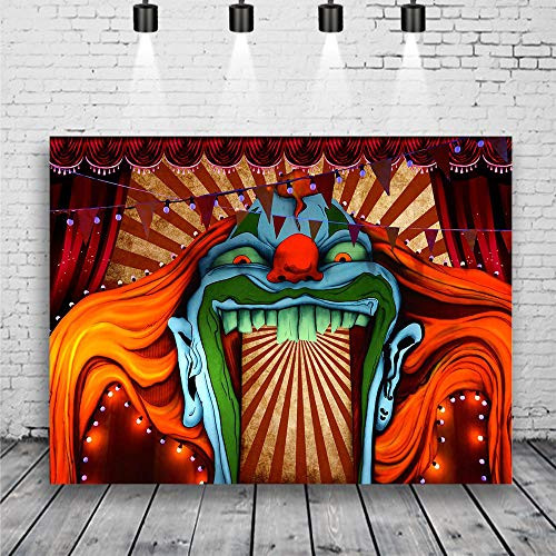 Horror Circus Carnival Theme Halloween Eve Photography Background Giant Birthday Party Photo Background Scary Entrance Giant Evil Vampire Decoration Cake Table Banner Studio Props 7x5ft Vinyl