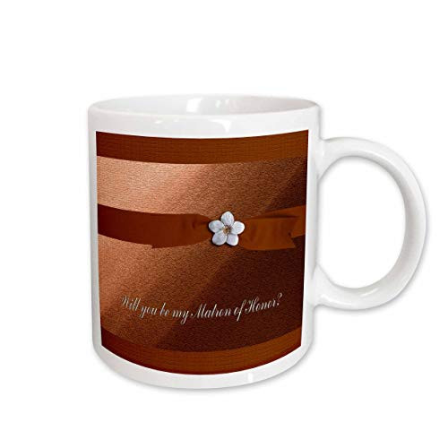 3dRose Matron of Honor Request, Autumn Orange Ribbon with Flower on Peach Ceramic Mug, 15-Ounce