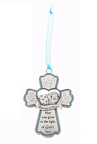 Ganz Baptized in Christ Hanging Cross Crib Ornament (Blue Ribbon)