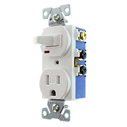 Eaton TR274W 3-Wire Receptacle Combo Single-Pole Switch with Tamper Resistant 2-Pole, White
