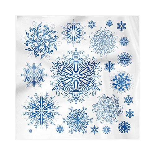 Lunarable Snowflake Decorative Napkins Set of 4, Geometric Winter Themed Designs Symmetrical Pattern Christmas Inspirations Motif, Satin Fabric for Brunch Dinner Buffet Party, 18" x 18", White Blue
