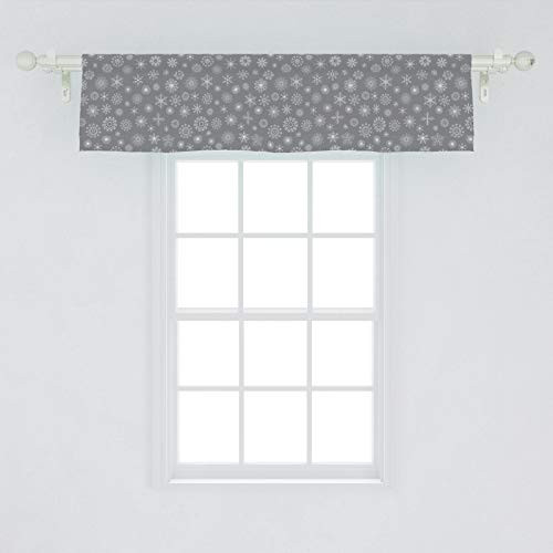 Lunarable Christmas Window Valance, Different Shapes of Snowflakes Pattern as Winter Holiday Themed Illustration, Curtain Valance for Kitchen Bedroom Decor with Rod Pocket, 54" X 12", White Grey