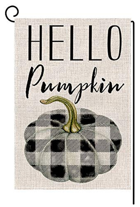 BLKWHT 179133 Hello Pumpkin Buffalo Check Small Garden Flag Vertical Double Sided 12.5 x 18 Inch Colorful Autumn Burlap Yard Outdoor Decor BLKWHT 179133 Hello Pumpkin Buffalo Check Small Garden Flag Vertical Double Sided 12.5 x 18 Inch Colorful Autumn Burlap Yard Outdoor Decor