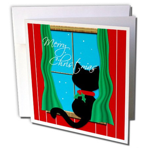 3dRose Merry Christmas Cute Black Cat in Snowy Window - Greeting Cards, 6 x 6 inches, set of 12 (gc_155257_2) 3dRose Merry Christmas Cute Black Cat in Snowy Window - Greeting Cards, 6 x 6 inches, set of 12 (gc_155257_2)