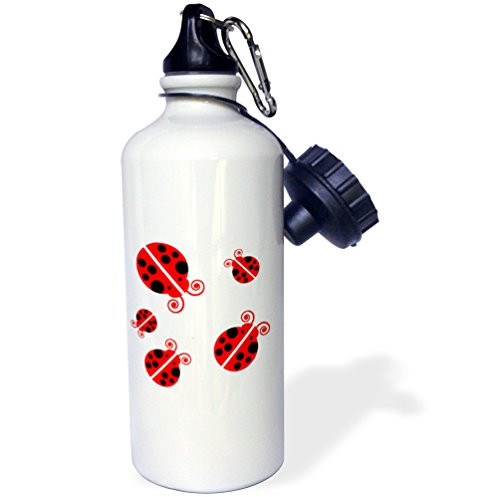 3dRose wb_35824_1 Mess of Ladybugs Sports Water Bottle, 21 oz, White