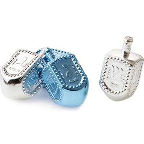 Judaica Mega Mall Metallic Blue and Silver Plastic Dreidels, 40 Pack (Instructions Included)