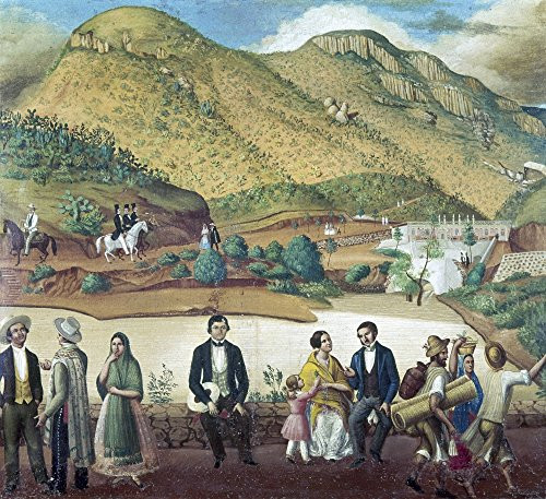 Mexico Guanajuato C1850 Nmexicans Of Various Social Classes Enjoying The Countryside Near Guanajuato Mexico The Dam Of La Olla (Presa De La Olla) Is In The Background Oil On Canvas By An Unknown Mexic