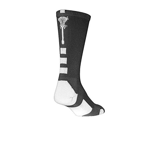 TCK Midline Lacrosse Logo Crew Socks (Black/White, Large)