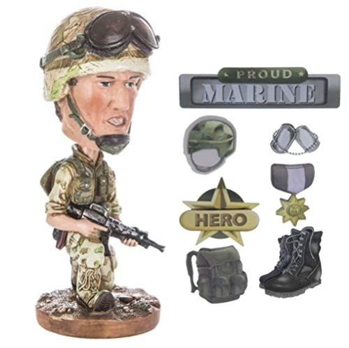 USMC Military Bobble Head Bobblehead with U.S. Marines 3-D Stickers Bundle, Gift Toys for Boys, Veterans, Deployments