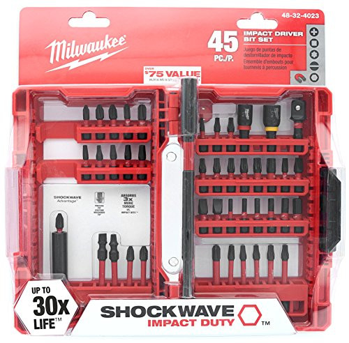 Milwaukee 48-32-4023 Shockwave Impact Duty 45 Piece Heavy Duty Driver Bit Set w/ Hex, Phillips, Square, and Slotted Bits