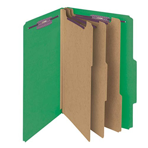 Smead Pressboard Classification File Folder with SafeSHIELD Fasteners, 3 Dividers, 3" Expansion, Legal Size, Green, 10 Per Box (19097)