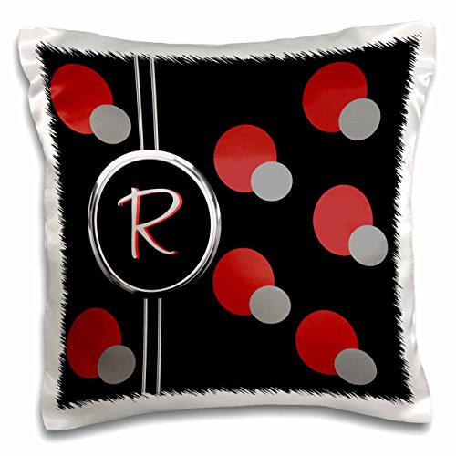 3dRose pc_215262_1 Modern Geometric Black Red Grey Circle Pattern Monogram Letter S - Pillow Case, 16 by 16"