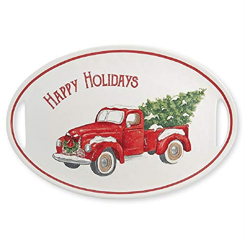 Mud Pie 40700020 Vintage Christmas Holiday Truck Serving Platter, One Size, White, Red