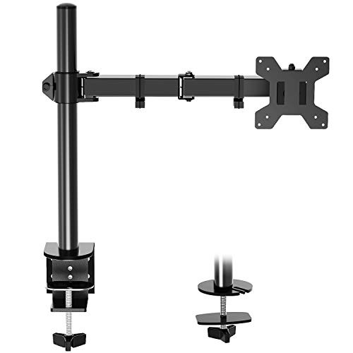 Single Monitor Desk Mount, Height Adjustable Computer Monitor Stand Mount, Full Motion Monitor Arm Desk Mount Fits 13 to 27 Inch Screens, with C-Clamp and Grommet Base, VESA 75x75/100x100, MU0001