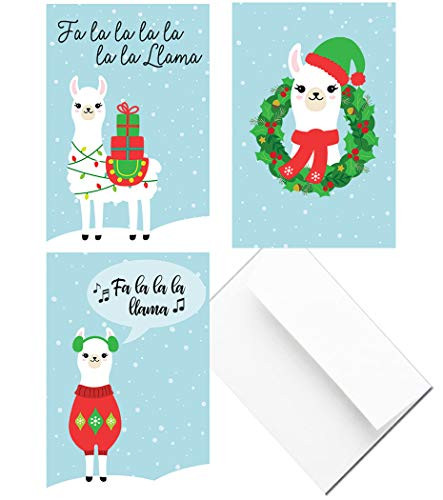 Llama Christmas Cards Alpaca Holiday Greeting Cards Fa La La La Llama Merry Christmas Post Card Style with Envelopes Included 4 x 6 Size Blank Backside Stamp Stationery Photo Card (24 Count)