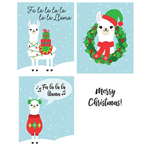 Llama Christmas Cards Alpaca Holiday Greeting Cards Fa La La La Llama Funny Seasons Greetings Merry Christmas Happy Holidays Folding Cards and Envelopes (24 Count)
