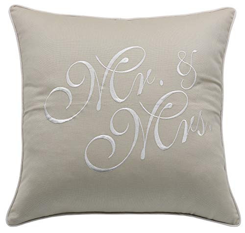 YugTex Pillowcases Mr & Mrs Embroidered Throw Pillow Cover for Wedding Anniversary Couple He & She Gift Cushion Cover (18"x18", Mr & Mrs(Natural))